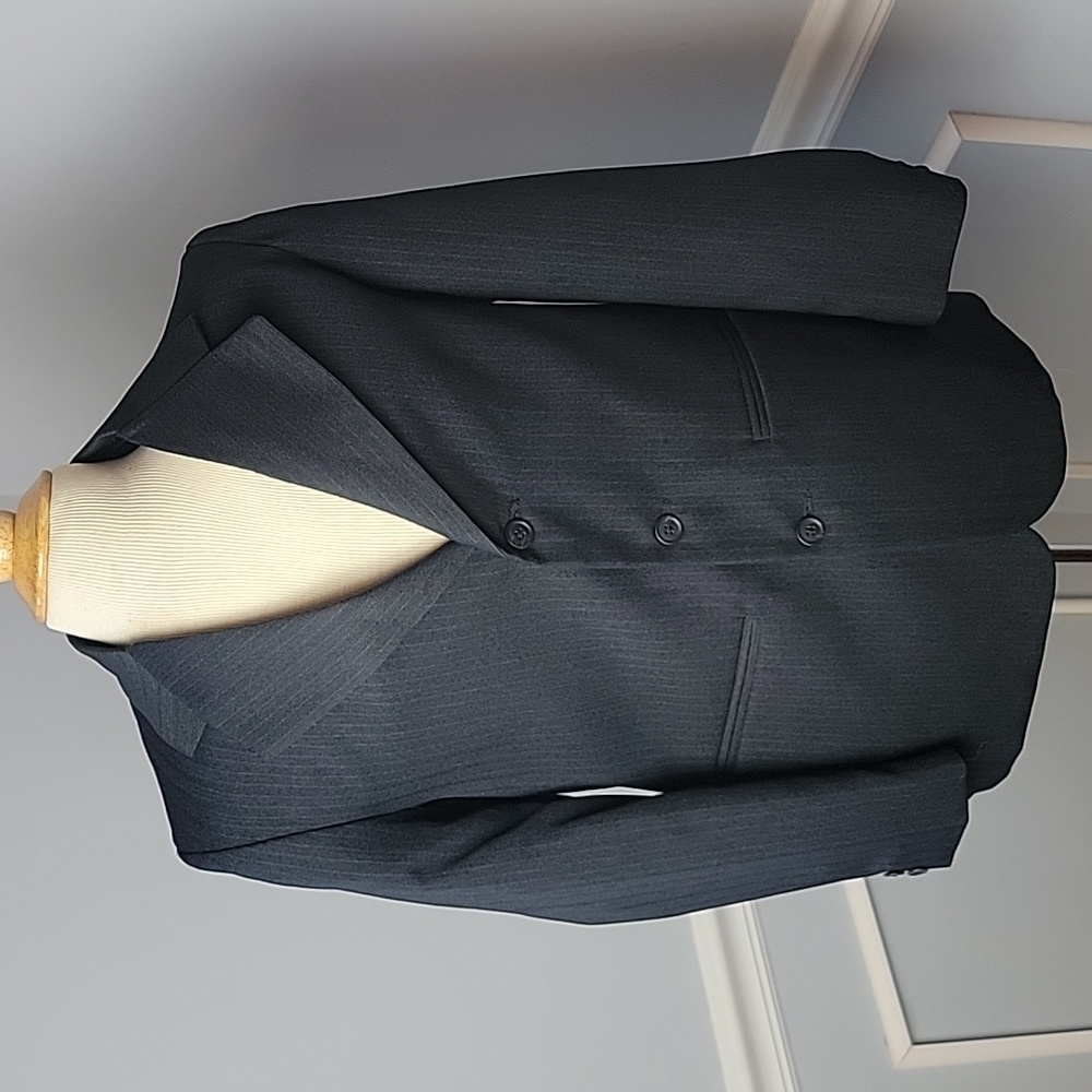 METRO‎ CONCEPTS Black Gray Purple Pin Stripe Formal Two Piece Classic Suit 14R